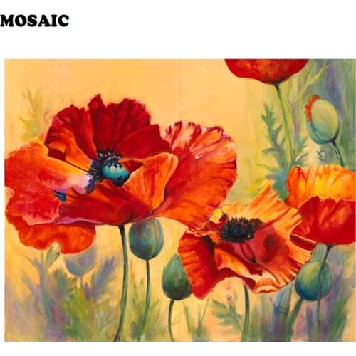 CUSTOM Diamond Painting Poppy Flower Picture of Rhinestones Diamond Embroidery Beadwork Cross Stitch 5D Home Decoration E34