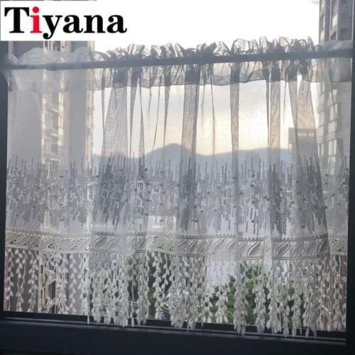 White Lace Half Curtains for Living Room Short Voile Tassel Window Treatments Kitchen Tulle Curtains Home Decoration Drapes