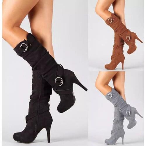 Thick Heel Over The Knee Boots Strap Fashion Boots High Boots Women Autumn and Winter Fashion Knight Boots Buckle Side Zipper