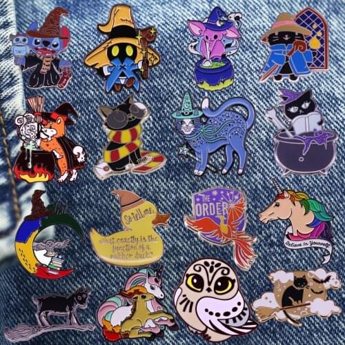 Various Magic Animal Cartoon Brooch Metal Enamel Lapel Badge Collect Denim Jacket Backpack Pin Children Fashion Jewelry Gifts