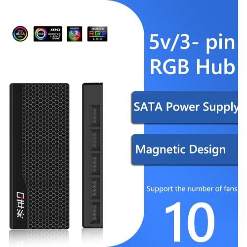 1 To 10 SATA PC Case RGB Cooling Cooler Fan HUB Splitter AURA SYNC 5V/12V Computer Chassis Fan 3 Pin/4 Pin Motherboard Adapter