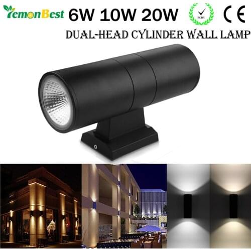 6W 10W COB LED Wall Lamp Up and Down Cylinder Wall Sconce Waterproof IP65 Cool White AC 85-265V for Corridor Garden