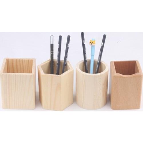 Wooden Makeup Brush Container, Office Desktop Wooden Pen Storage Box, Pencil Pot Pen Holder Organizer Supplies