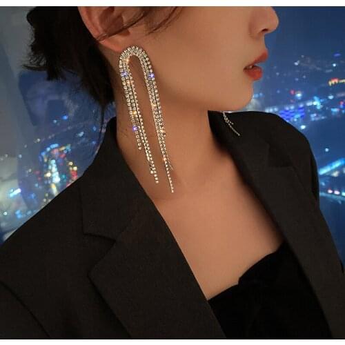 European and American personality creative earrings long earrings ladies rhinestone tassel pearl earrings earrings wedding party