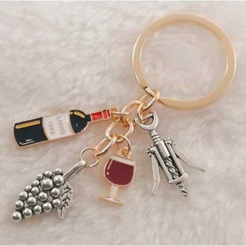 European and American cocktail grape wine bottle opener wine glass grape wine keychain bar enamel keychain