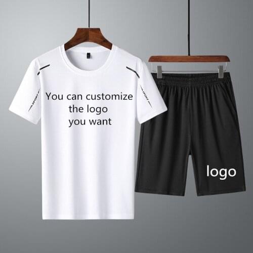 High Quality Summer Casual Mens T-shirt LOGO Printing Fashion Mens Short Sleeve Cotton Mens T-shirt+shorts 2 piece suit