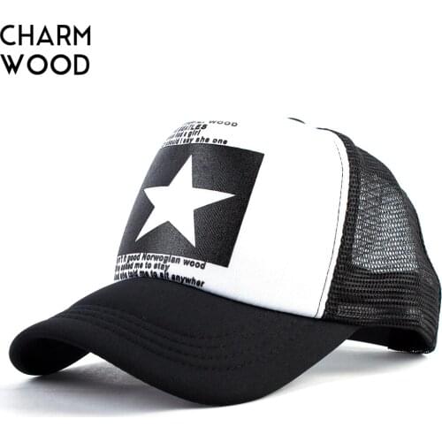 CHARM WOOD Summer Unisex Star Black Snapback Baseball Cap Men Sunshade Mesh Net Hat Women Sports Sun Visor Caps Bone gorras