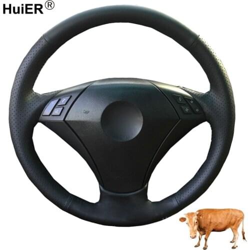 HuiER Hand Sewing Car Steering Wheel Cover Top Cow Leather For BMW E60 E61 520i 520li 523 523 523li 525 525i 530 530i 535 545i