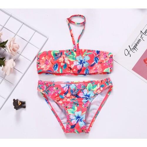 6~14Year Teenager Girls Swimwear Two pieces Girls swimsuit High quality Kids Bikini sets Floral Children Beach wear-ST168