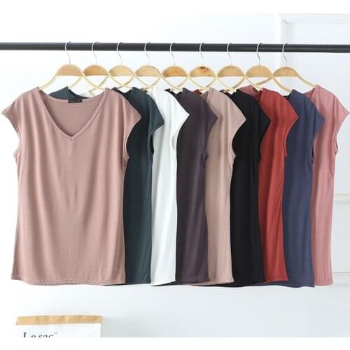Summer new ladies pajamas tops solid color modal V-neck sleeveless simple loose T-shirt casual bottoming home service plus size