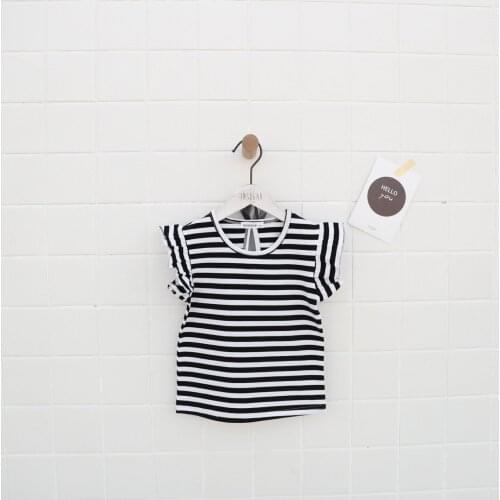 Little Girl 2019 Summer Striped T Shirt Kid Child Ruffles Sleeve Clothes T-shirt Baby Girl Children T Shirt Solid Tees Wholesale