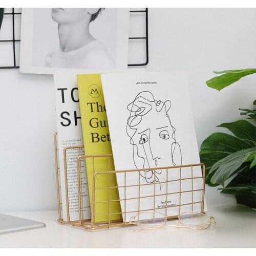 Metal Gold Storage Basket Shelf Modern Nordic Graceful Net Iron Desk Magazine Newspaper Book Storage Basket Organizer