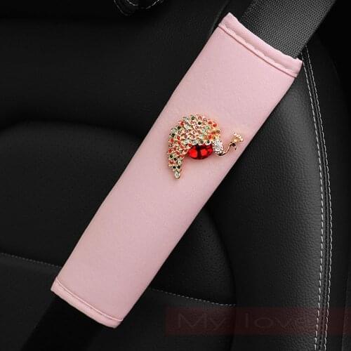 Car Seat Belt Shoulder Guard Diamond Female Net Red Pink Anti-protection Strap Safety Belt Car Interior Accessories