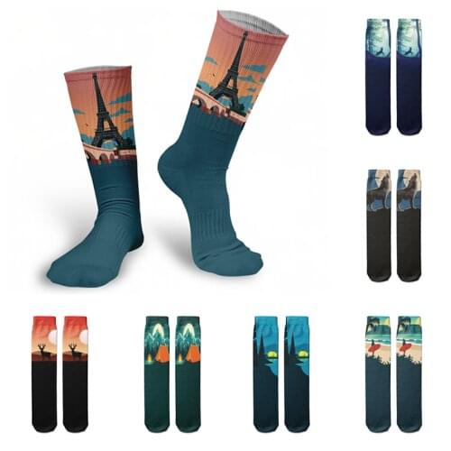 New Nordic Fashion Women Socks 3D Print Funny Kawaii Cotton Winter Warm Elk Eiffel Tower Socks Cartoon Unisex Gifts Women Socks