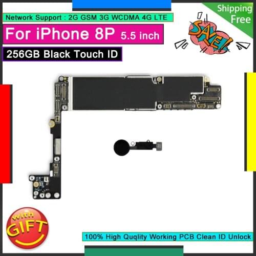Original Motherboard With Home Button For IPhone 8P 8 PLUS 256GB Black Touch ID Good Working Mainboard Unlocked Logic Board
