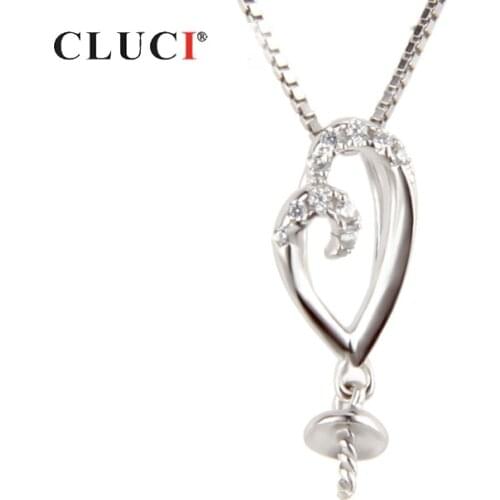 CLUCI Heart Shaped Silver 925 Zircon Charms Pendant for Women 925 Sterling Silver Pearl Pendant Mounting Pendant Jewelry SP067SB