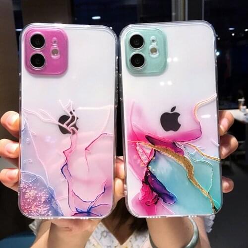 Watercolor Painting Transparent Phone Case For iPhone 11 Pro Max 12 Mini X XR XS Max 7 8 Plus 6S Shockproof Soft TPU Back Cover