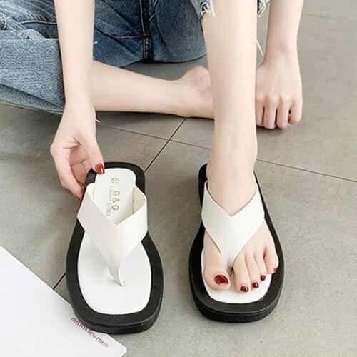 Mixed Color wedges flip flops women summer beach shoes women sandals muffins square toe slides net celebrity clip toe slippers