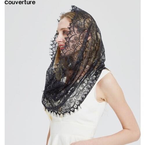 Design women Soft black White lace scarf rings Ladies shawls foulard femme headband Wedding hijab church scarves