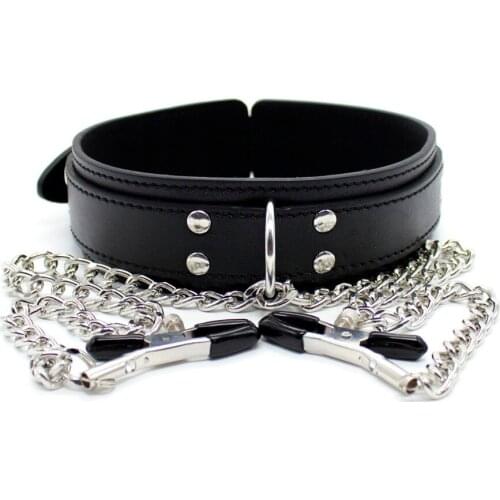 Pupply play pu Leather Neck Collar with Nipple Clamps Bondage Erotic adult sex Toys for Women Fetish Fantasy sex products