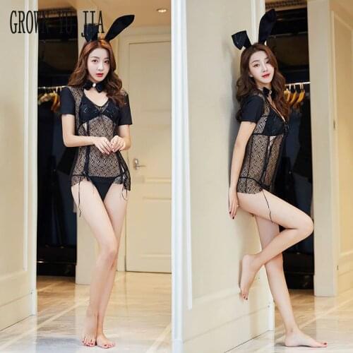 Sexy Uniform Temptation Erotique Cute Bunny Girl Costume Porno Hollowing Dress Fishnet Lingerie Erotic Cosplay Sex Play Skirt