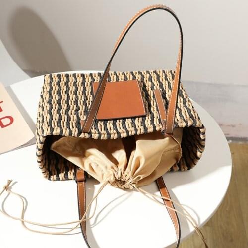 New Korean Style Female Shoulder Portable Rattan Bag Straw Woven Bag Fashion Woven Bag Seaside Vacation Beach Bag