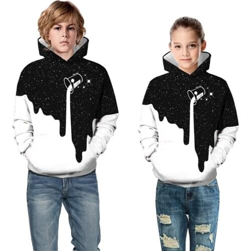 Boys Girls Hoodies Family Matching Clothes Children Galaxy Milk Smoke Moon Astronauts Printed Hooded Sweatshirts Kids Pullovers