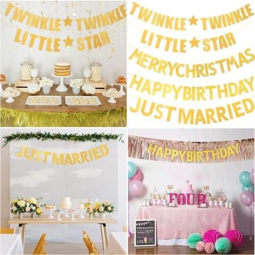 Happy Birthday Bunting Banner Gold Silver Letters Happy Birthday Garlands String Baby Shower Boy Girl Wedding Party Decoration