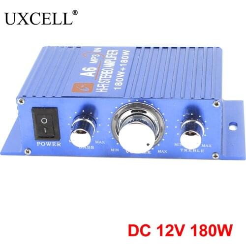 UXCELL DC 12V 180W Car Blue Aluminum Mini Hifi Stereo Audio Power Amplifier