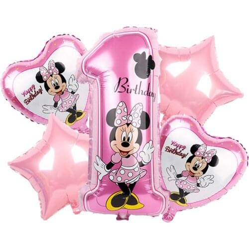Mickey Minnie Number Balloon Baby Shower 1st Birthday Party Foil Balloons Cartoon Minnie Mouse Party Supplies Helium Lovely Toys