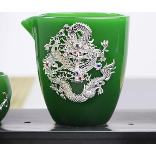 Fair Cup 200ml Silver Dragon Decor Cups Jade Porcelain Chahai Chinese Kung Fu Tea Set Accessories Teaware Drinkware Green Cup