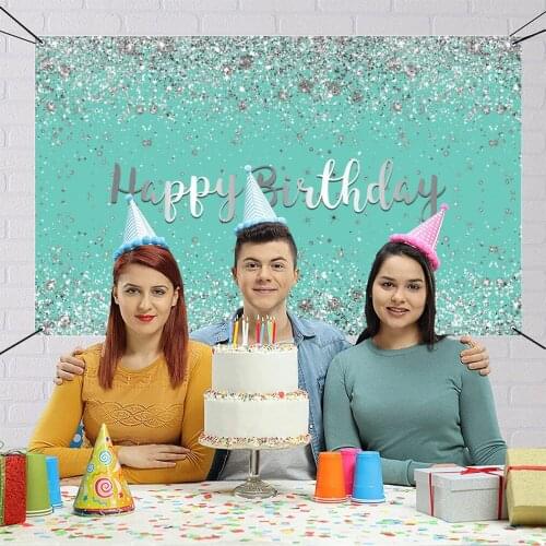 Green and Sliver Happy Birthday Backdrop for Women Shining Diamonds Birthday Background Girls Sweet 16 21 Birthday Party Decor