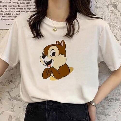 Disney Cute Chip Dale Chipmunk Cartoon Print Women T-Shirt O-Neck Pullover Short Sleeve Casual Streetwear Loose Tee Top