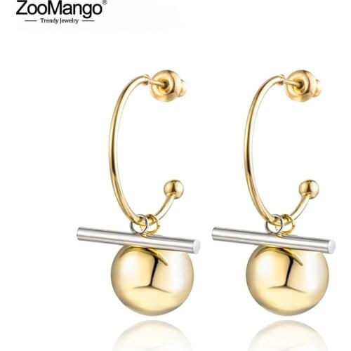 ZooMango Classic Titanium Steel Balls & Columns Geometry Earrings Jewelry Rose Gold Color Wedding Stud Earring For Women ZE18012