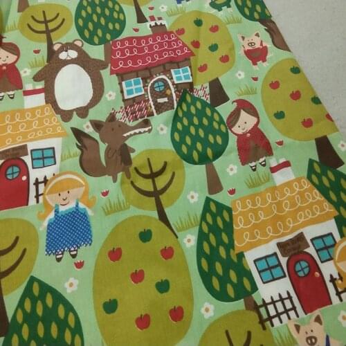 100% Cotton Fabric ViaPhil Green Animals Girl Bear Printed Cotton Fabric DIY Patchwork Textile Tissue Home Clothing