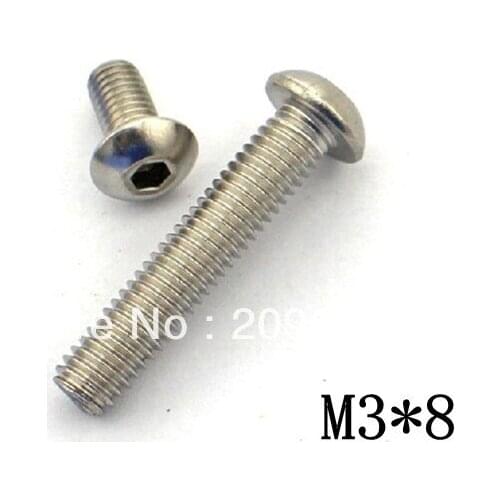 100pcs Metric Thread M3*8mm Stainless Steel inside Round Hexagon Bolts Screws