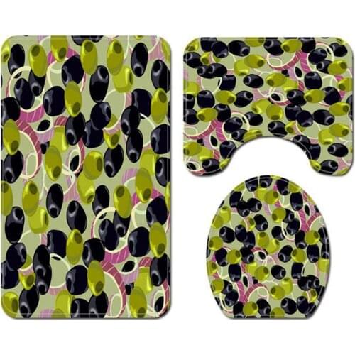 3pcs/set Floor Cover Flannel Olive Green Print Bathroom Mat Protective Pad