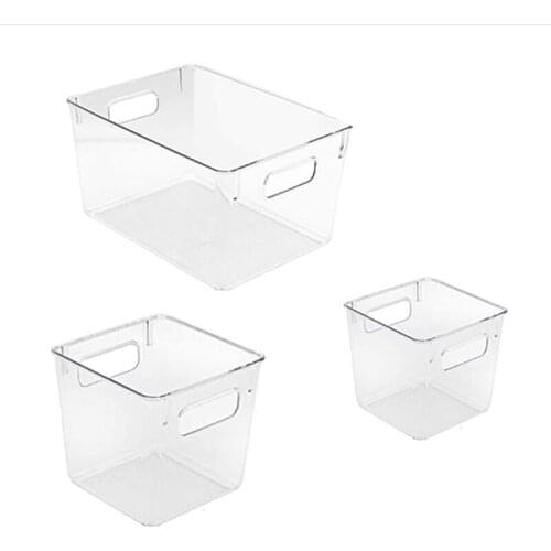 3Pcs Plastic Storage Bins Clear Pantry Organizer Box Bin Containers for Organizing Kitchen Fridge, Food, Snack Pantry