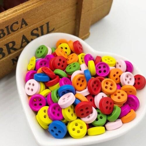 30/50/100pcs 9mm Colorful Round Wood Buttons 4Holes Sewing Crafts Accessories WB106