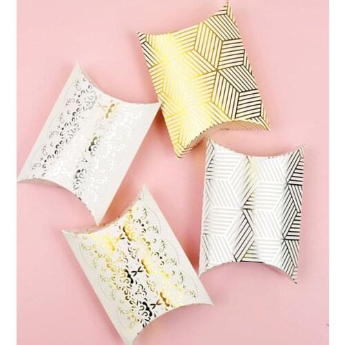 30pcs Pillow Shape Cookie Candy Box Bag Birthday Gift Packaging Box For Home Baby Shower Wedding Party Favors Supplies Paper Box