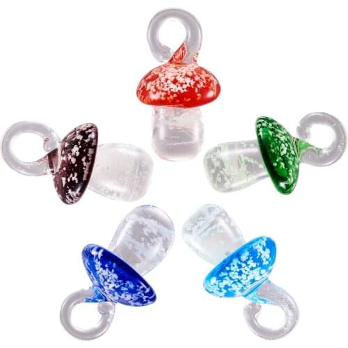5Pcs Mixed Color Handmade Lampwork Pendants Glass Mushroom Cute Charm Beads for DIY Jewelry Making Necklace Earring Dangle Decor