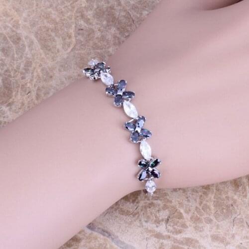 Rainbow Mystic & White CZ Silver Plated Link Chain Bracelet 6 - 7.5 inch S0366