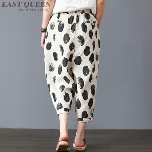 Chinese style linen Palazzo culotttes femme wide leg pants women female loose baggy ladies polka dot trousers FF770