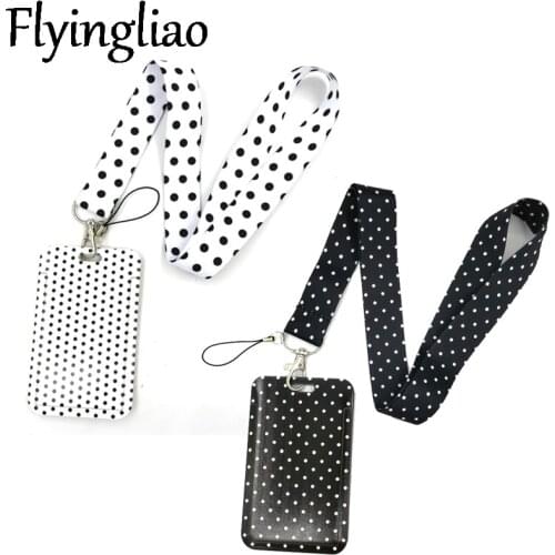 Black White Wave Point Fashion Lanyard ID Badge Holder Bus Pass Case Cover Slip Bank Credit Card Holder Strap Card Holder Gifts