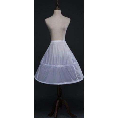 Flower Girls 2 Hoops White Underskirt 65cm Wedding Petticoat Kids Elastic Waist Drawstring One Layer Crinoline Half Slip