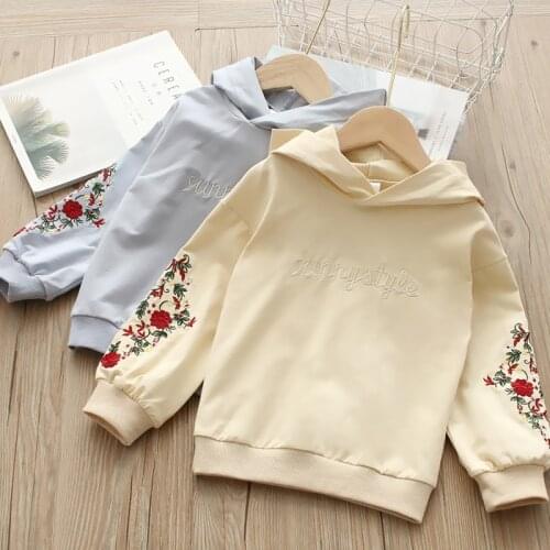 Baby Hooded Sweatshirt 2021 Spring New Kids Clothes Childrens Long Sleeve Flower Embroidered Tops For Girls 2 6 8 10 12 Years