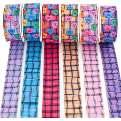 Valentines Day Double Faced Printed Love Heart Check Grosgrain Ribbon 10 Yards for DIY Hair Bow