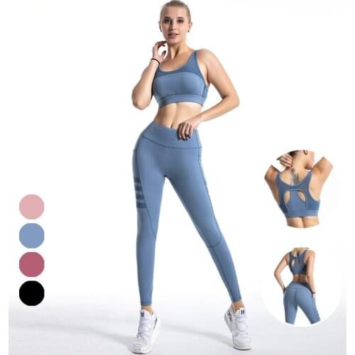 Fitness-Training Summer Ladies Mesh Breathable Gym Running Bra Trousers High Elasticity Comfortable Sports Yoga Suit 8820801