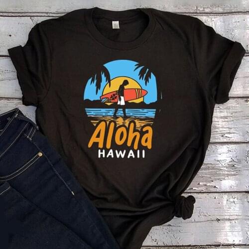Aloha Tshirt New Summer Casual Hawaii Holiday 2021 Women Fashion Clothing Beach Fashion Top Aesthetic Mama O-Neck White