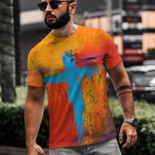New Mens Jesus Christ Cross 3d Printed T-shirt Summer Casual All-match Fashion Short-sleeved Oversized Round Neck Streetwear